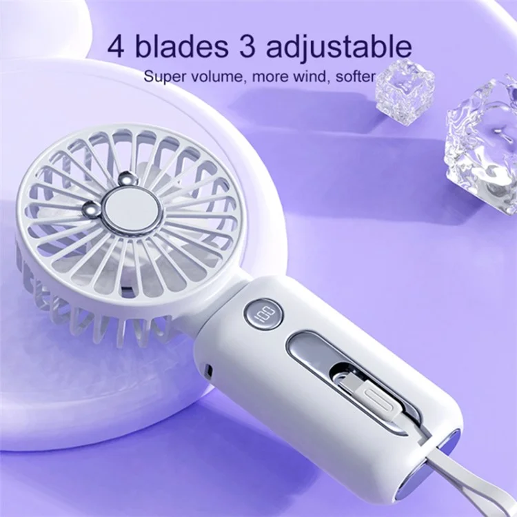 2-in-1 Portable Handheld Cooling Fan USB Rechargeable Fan 10000mAh Phone Charger Power Bank - White