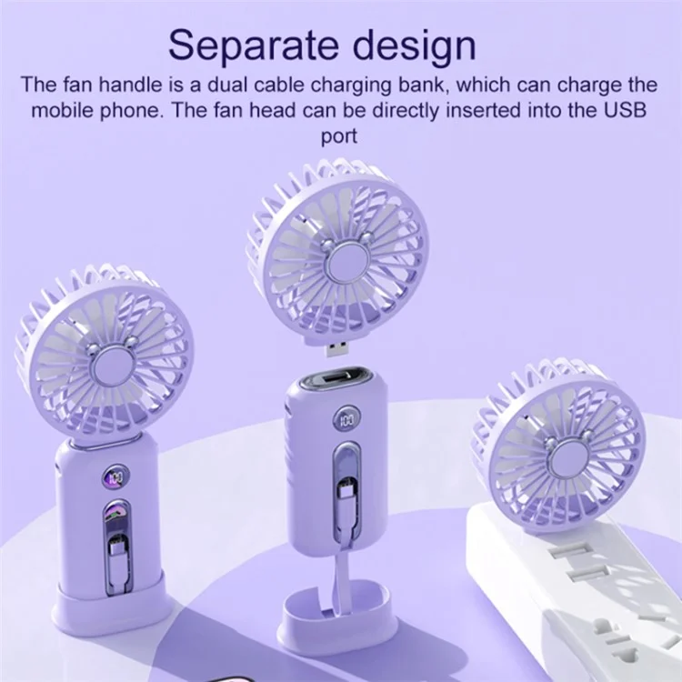2-in-1 Portable Handheld Cooling Fan USB Rechargeable Fan 10000mAh Phone Charger Power Bank - White