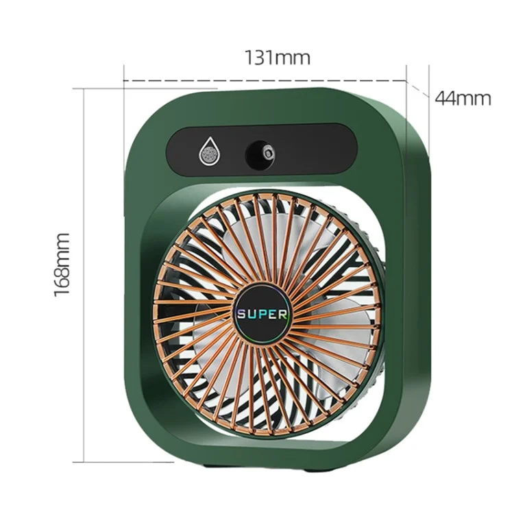 Nano Spray Humidifying Fan USB Recargable Portátil Ventilador de Escritorio de Enfriamiento, 1200mAh - Verde