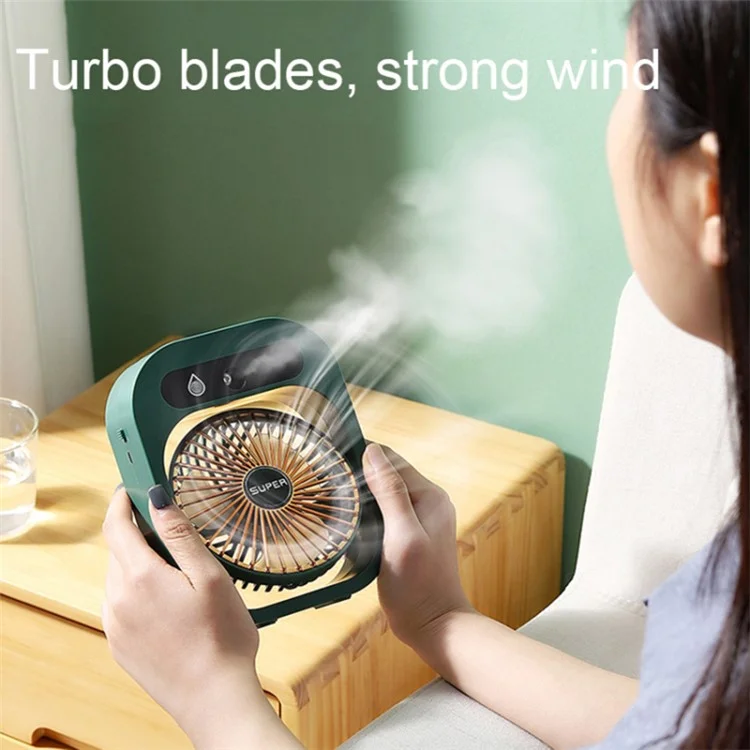 Nano Spray Humidifying Fan USB Recargable Portátil Ventilador de Escritorio de Enfriamiento, 1200mAh - Verde