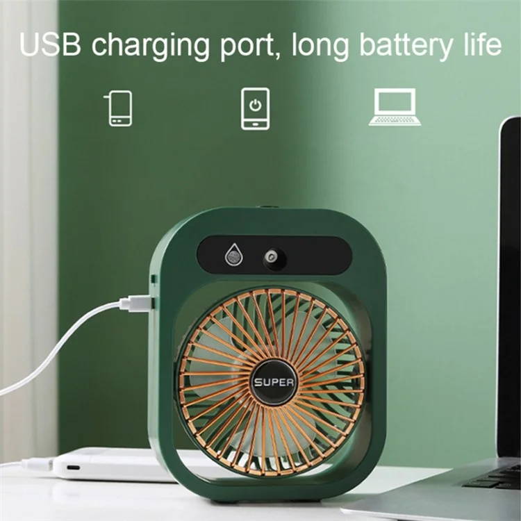 Nano Spray Humidifying Fan USB Recargable Portátil Ventilador de Escritorio de Enfriamiento, 1200mAh - Verde