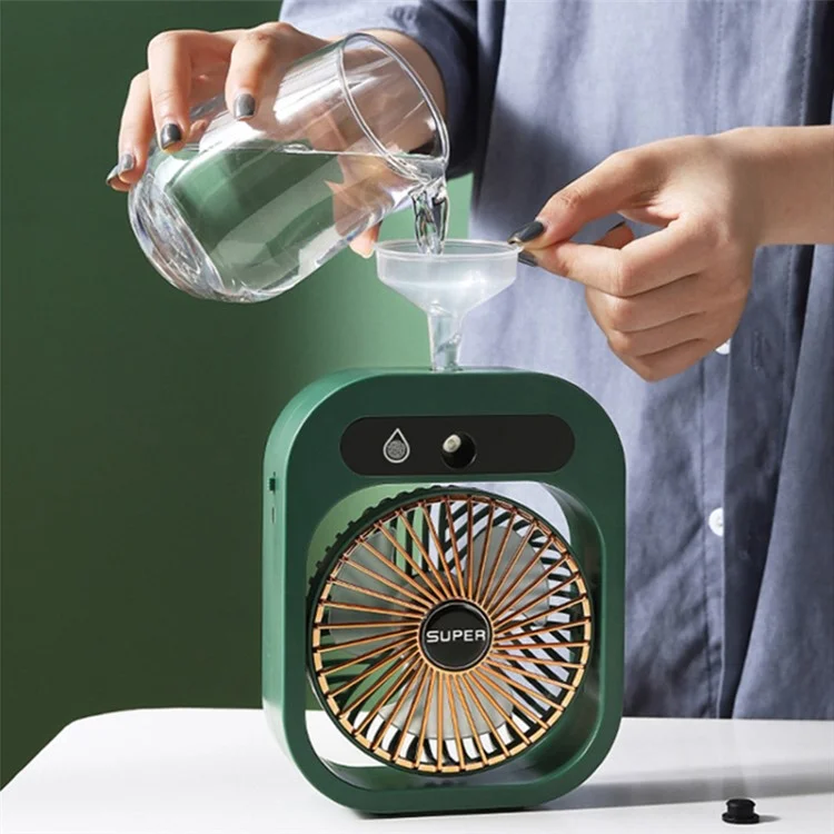 Nano Spray Humidifying Fan USB Recargable Portátil Ventilador de Escritorio de Enfriamiento, 1200mAh - Verde