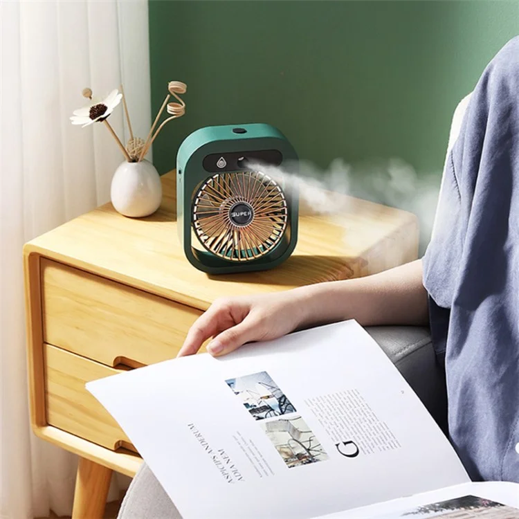 Nano Spray Humidifying Fan USB Recargable Portátil Ventilador de Escritorio de Enfriamiento, 1200mAh - Verde