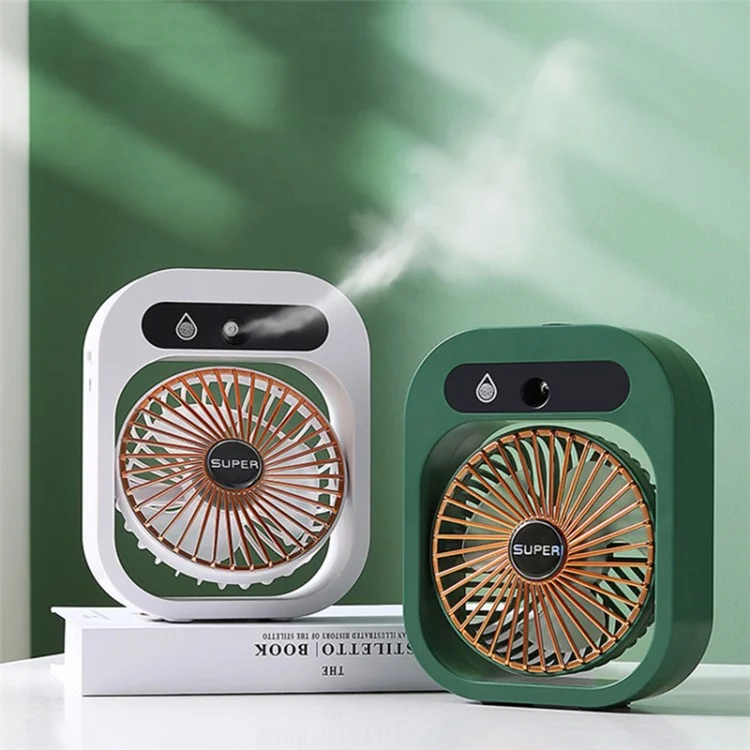 Nano Spray Humidifying Fan USB Recargable Portátil Ventilador de Escritorio de Enfriamiento, 1200mAh - Verde
