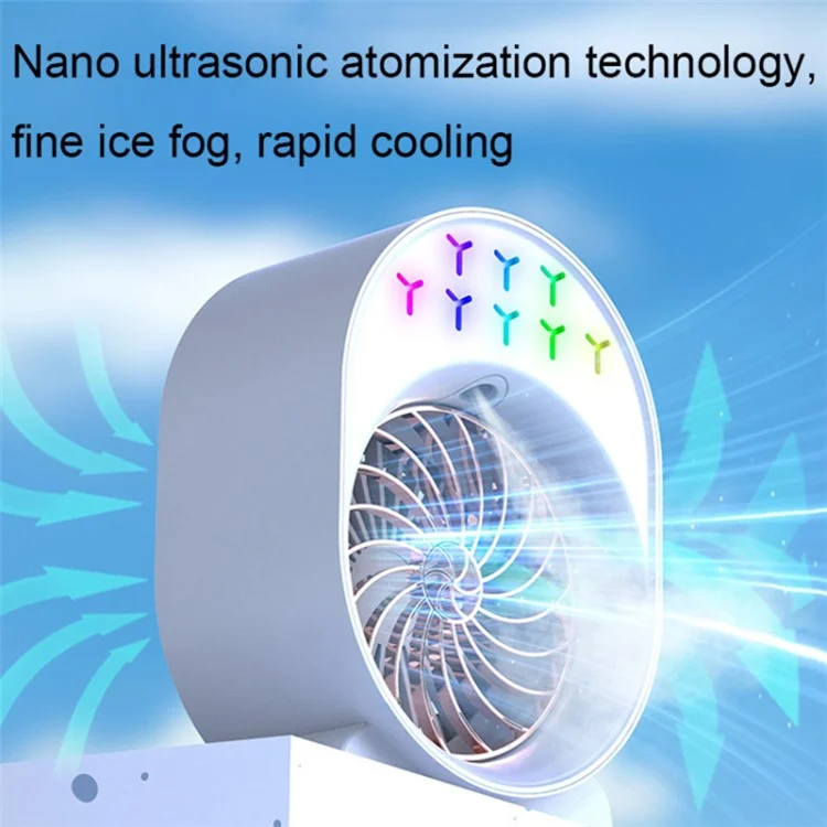 USB-betriebener Luftbefeuchter-Tischventilator, Nebelventilator mit Nachtbeleuchtung - Weiß