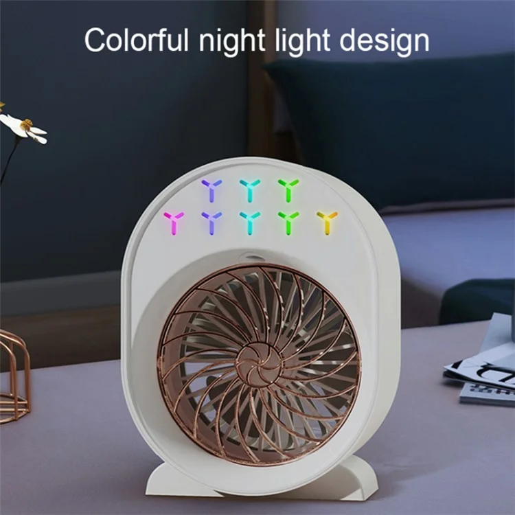 USB-betriebener Luftbefeuchter-Tischventilator, Nebelventilator mit Nachtbeleuchtung - Weiß