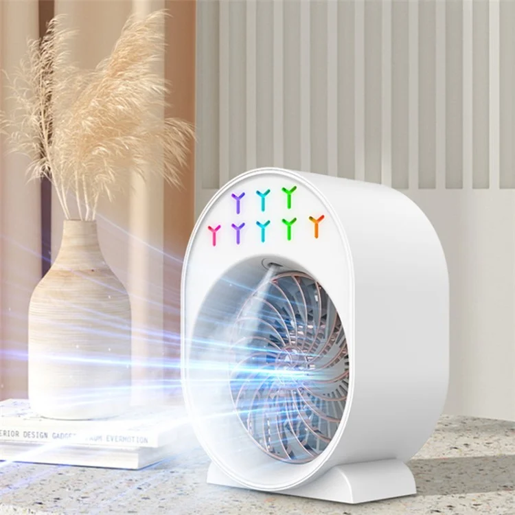 USB-betriebener Luftbefeuchter-Tischventilator, Nebelventilator mit Nachtbeleuchtung - Weiß