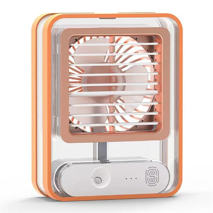 Befeuchtendes Sprühventilator-Schreibtischventilator, USB wiederaufladbar, Heimkühler, Bürokühlventilator mit Nachtlicht - Orange