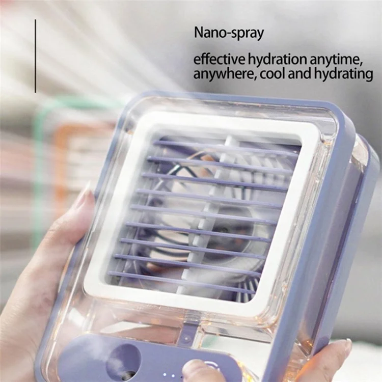 Befeuchtendes Sprühventilator-Schreibtischventilator, USB wiederaufladbar, Heimkühler, Bürokühlventilator mit Nachtlicht - Orange