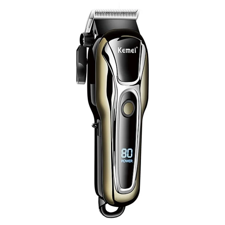 KEMEI KM-1990PG Tragbarer Hochleistungs-Haarschneider mit LCD-Digitalanzeige, batteriebetrieben, Haarschneidemaschine (mit Ölbehälter) - Schwarz