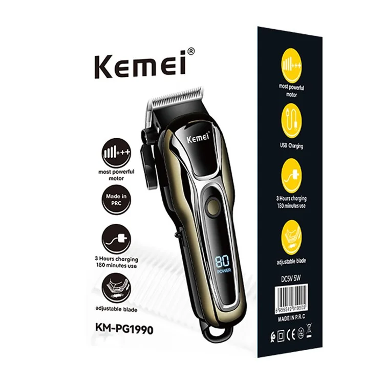 KEMEI KM-1990PG Tragbarer Hochleistungs-Haarschneider mit LCD-Digitalanzeige, batteriebetrieben, Haarschneidemaschine (mit Ölbehälter) - Schwarz