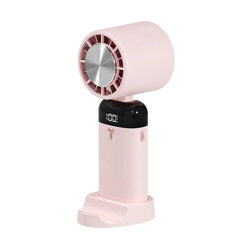 S3214 Digital Display Mini Foldable Neck Fan with Semiconductor Cooling Ball - Pink