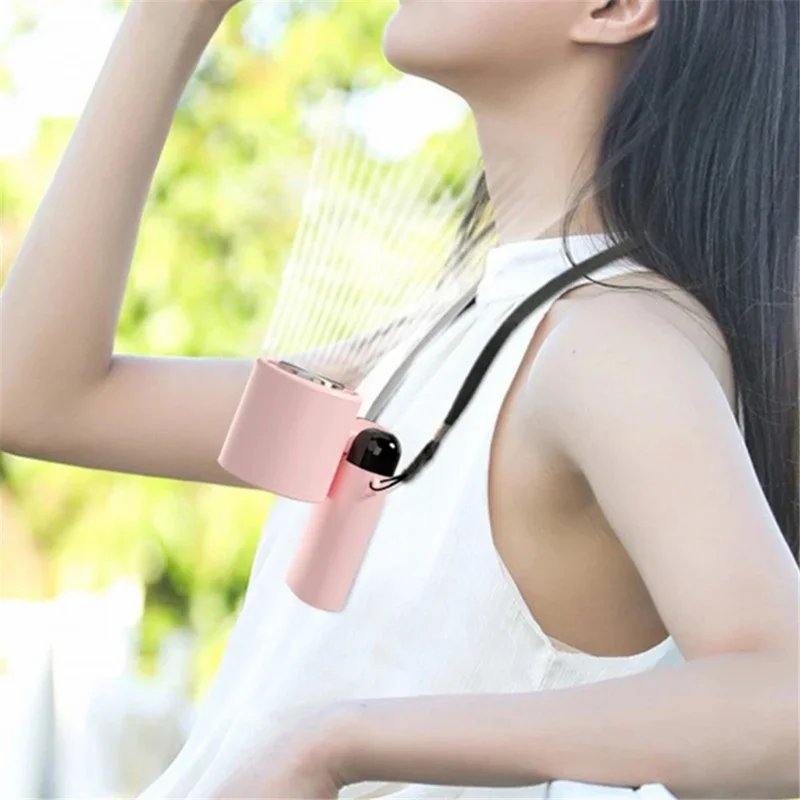 S3214 Digital Display Mini Foldable Neck Fan with Semiconductor Cooling Ball - Pink