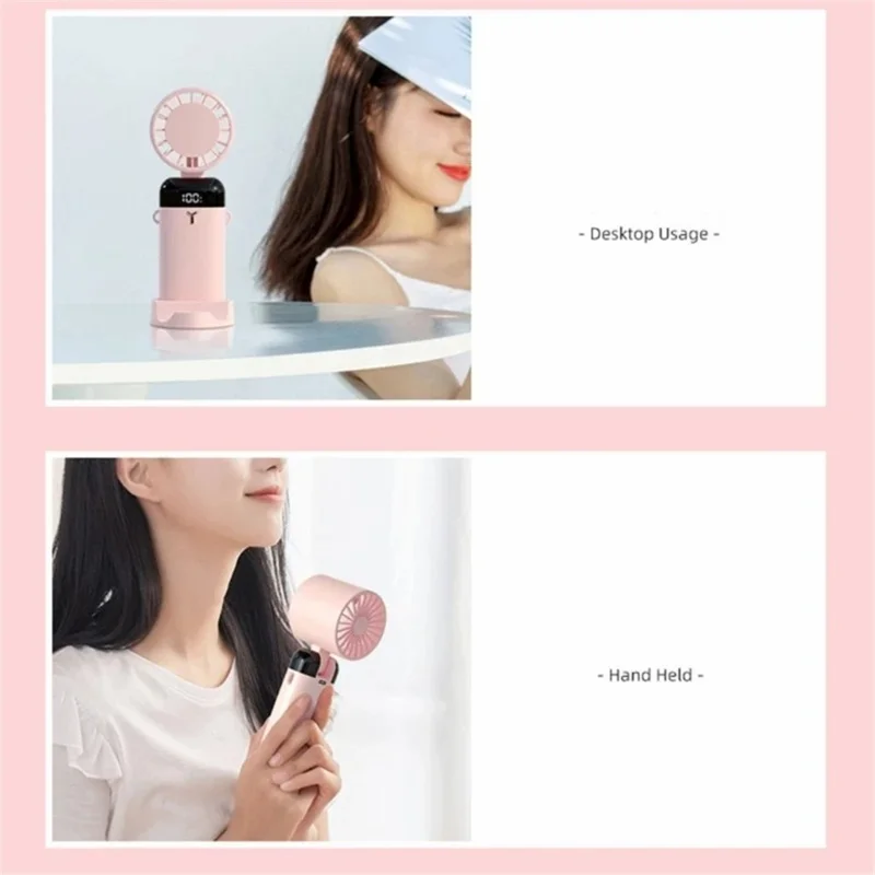 S3214 Digital Display Mini Foldable Neck Fan with Semiconductor Cooling Ball - Pink