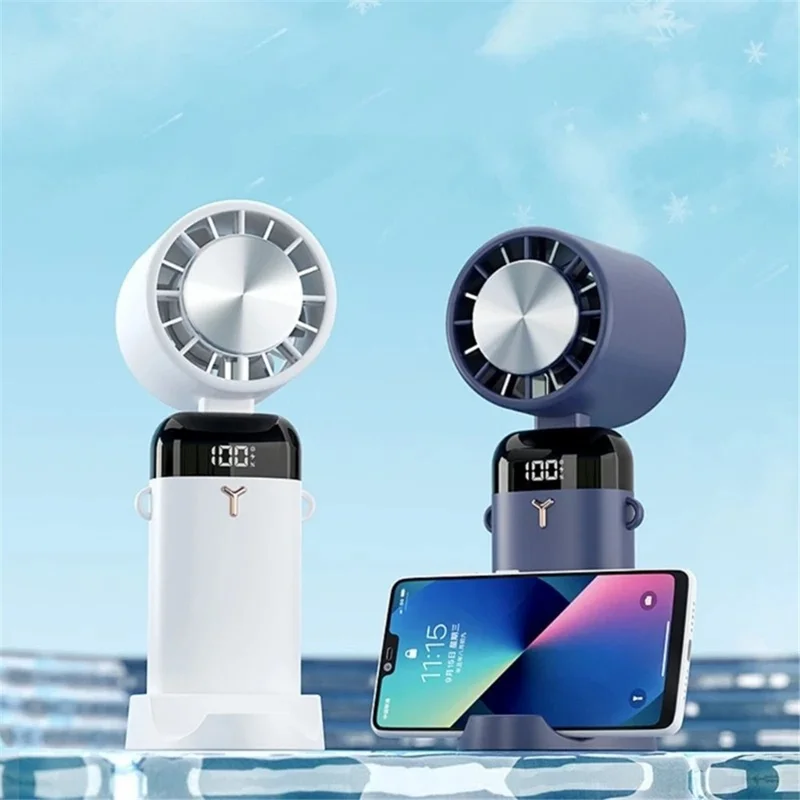 S3214 Digital Display Mini Foldable Neck Fan with Semiconductor Cooling Ball - Pink