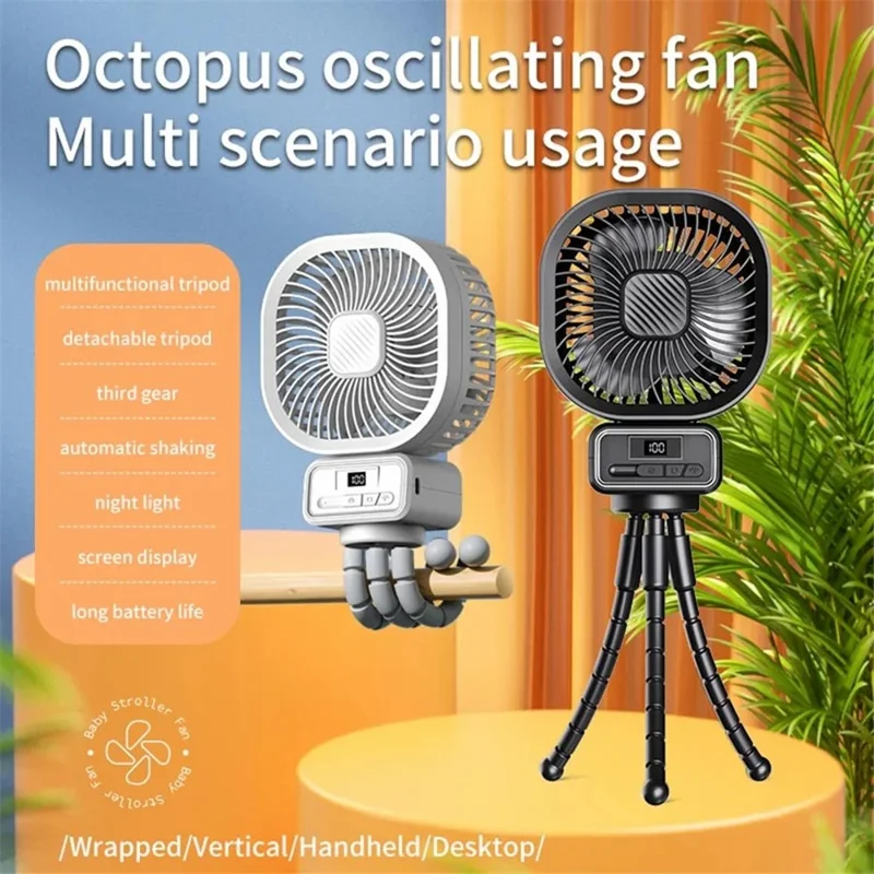 A28 6-Inch Multi-Functional Oscillating Cooling Fan with Tripod for Baby Stroller, Camping - White