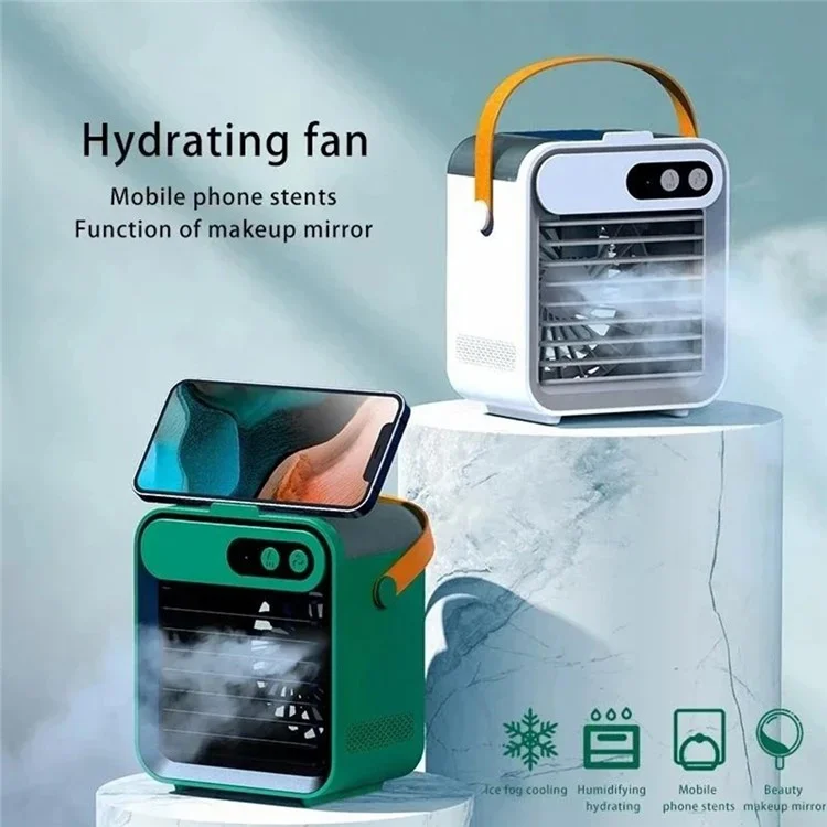 F80 Mini Desktop Air Conditioning Cooling Fan Summer USB Rechargeable Mist Diffuser Air Cooler - Green