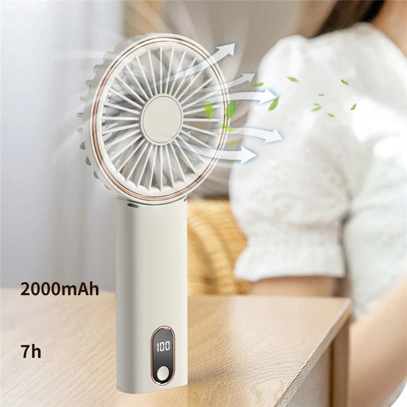 W10 USB Rechargeable 4 Gears Silent Portable Handheld Fan with Digital Display - White