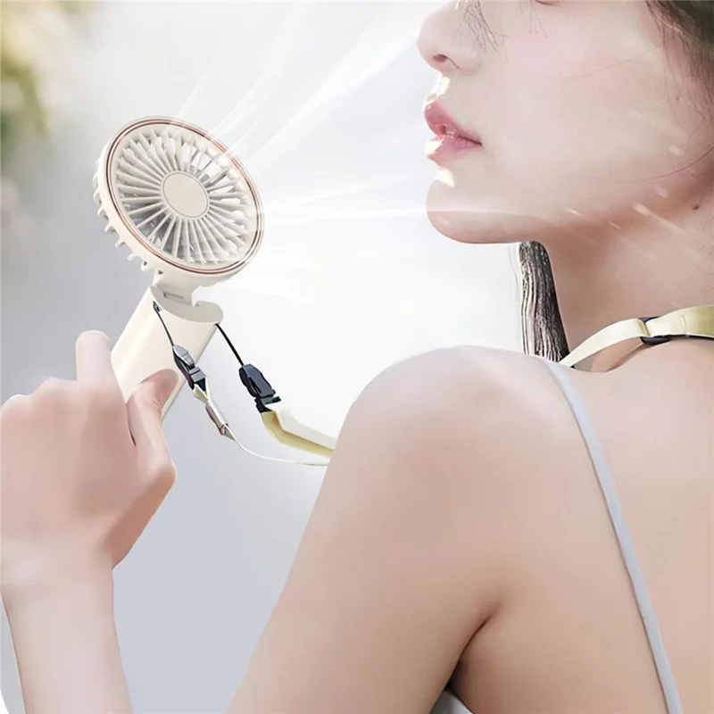 W10 USB Rechargeable 4 Gears Silent Portable Handheld Fan with Digital Display - Beige