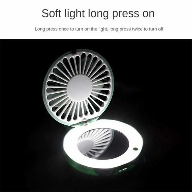 Ventilateur de refroidissement mini 2 en 1 à 3 vitesses T8 + Miroir de maquillage à lumière d'appoint - Rose