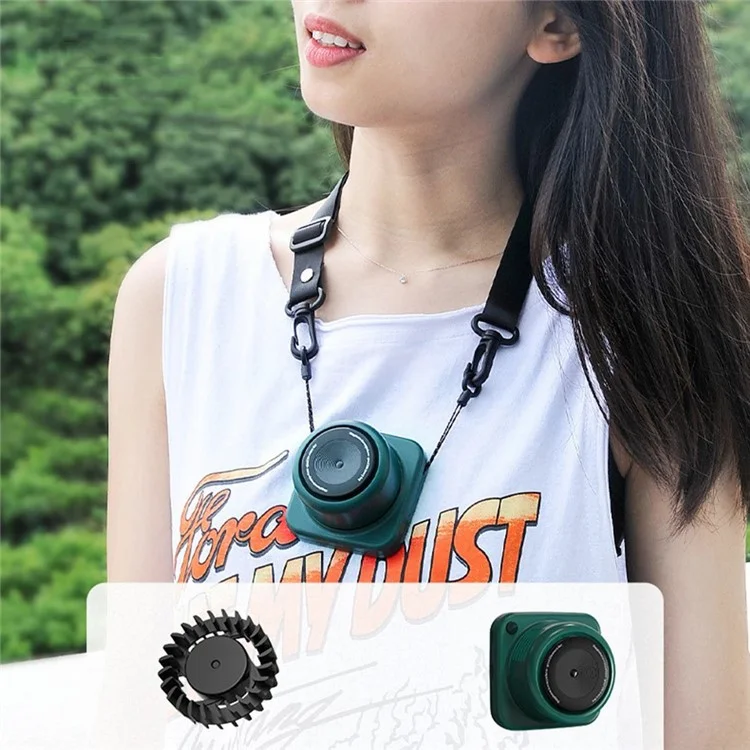 G01 Camera Shape Mini Cooling Fan 3-Gear Wind Speed Summer Fan Cooler with Neck Rope - White