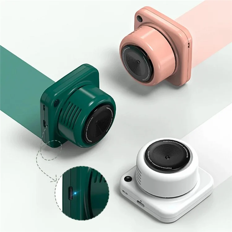 G01 Camera Shape Mini Cooling Fan 3-Gear Wind Speed Summer Fan Cooler with Neck Rope - White