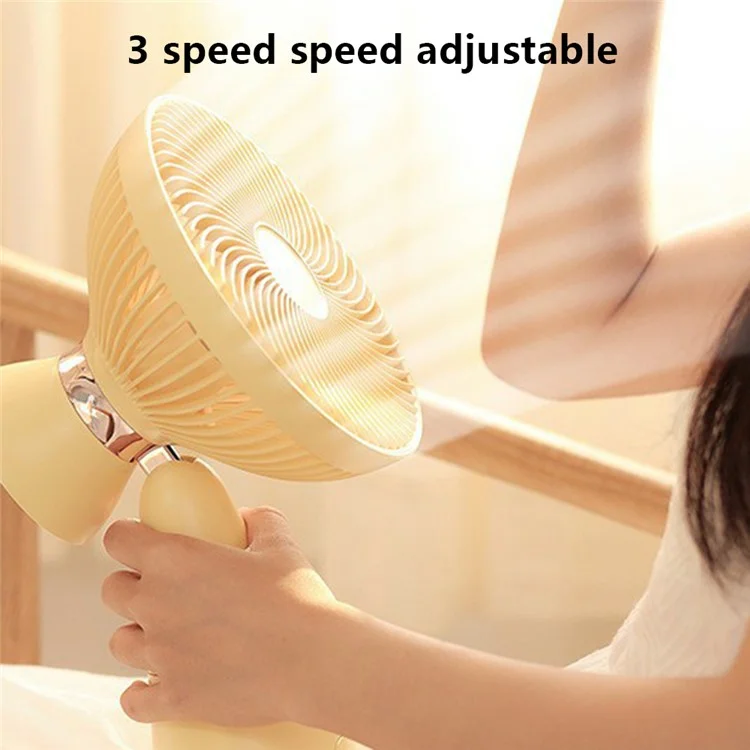 228 One-button Shaking Head Desktop Cooling Fan with Sunset Ambient Light - Yellow