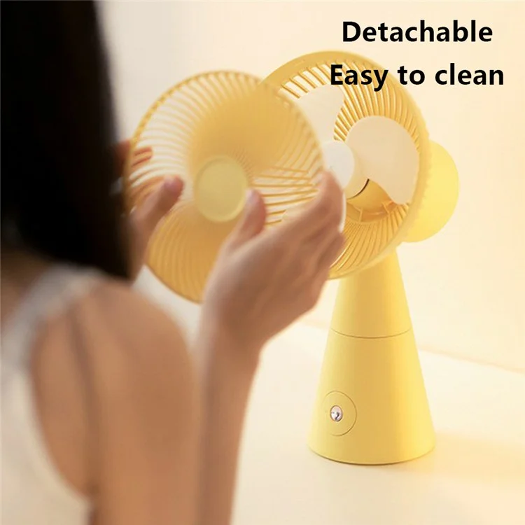 228 One-button Shaking Head Desktop Cooling Fan with Sunset Ambient Light - Yellow