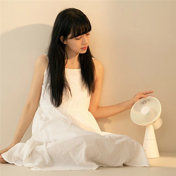 228 One-button Shaking Head Desktop Cooling Fan with Sunset Ambient Light - Yellow
