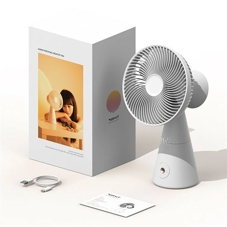 228 One-button Shaking Head Desktop Cooling Fan with Sunset Ambient Light - Yellow