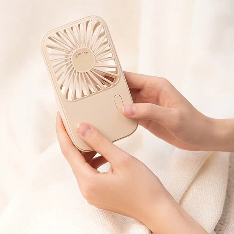 S-F30 Mini Desktop Handheld Fan Cooler Ultra Thin Summer Cooling Fan with Wrist Strap - Beige