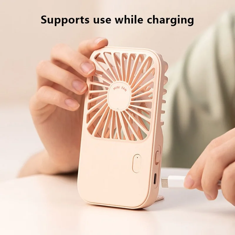 S-F30 Mini Desktop Handheld Fan Cooler Ultra Thin Summer Cooling Fan with Wrist Strap - Beige