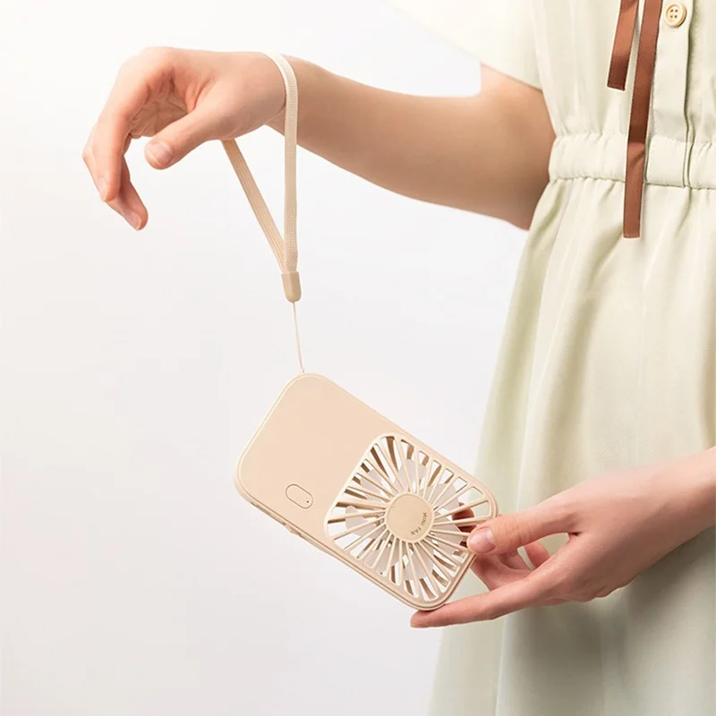 S-F30 Mini Desktop Handheld Fan Cooler Ultra Thin Summer Cooling Fan with Wrist Strap - Beige