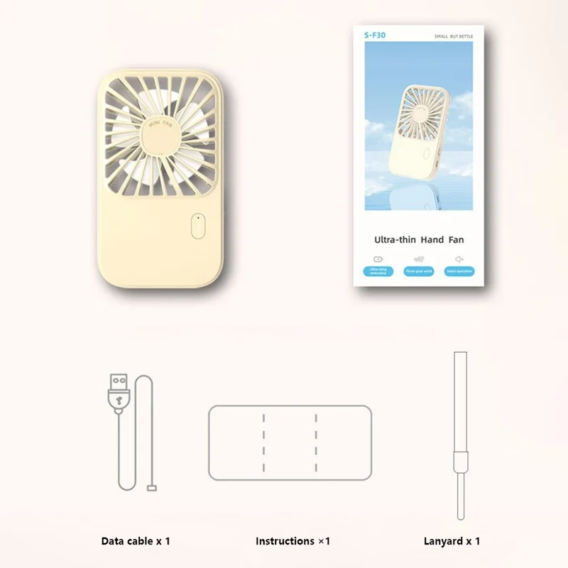 S-F30 Mini Desktop Handheld Fan Cooler Ultra Thin Summer Cooling Fan with Wrist Strap - Beige
