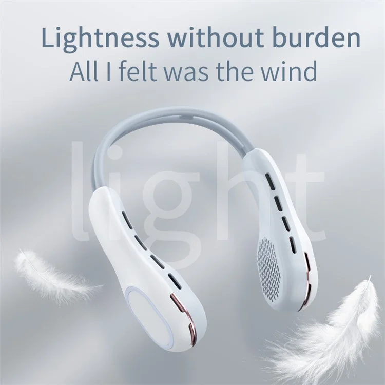 S57 Three Speeds Bladeless Neck Hanging Summer Cooling Fan with RGB Light - White