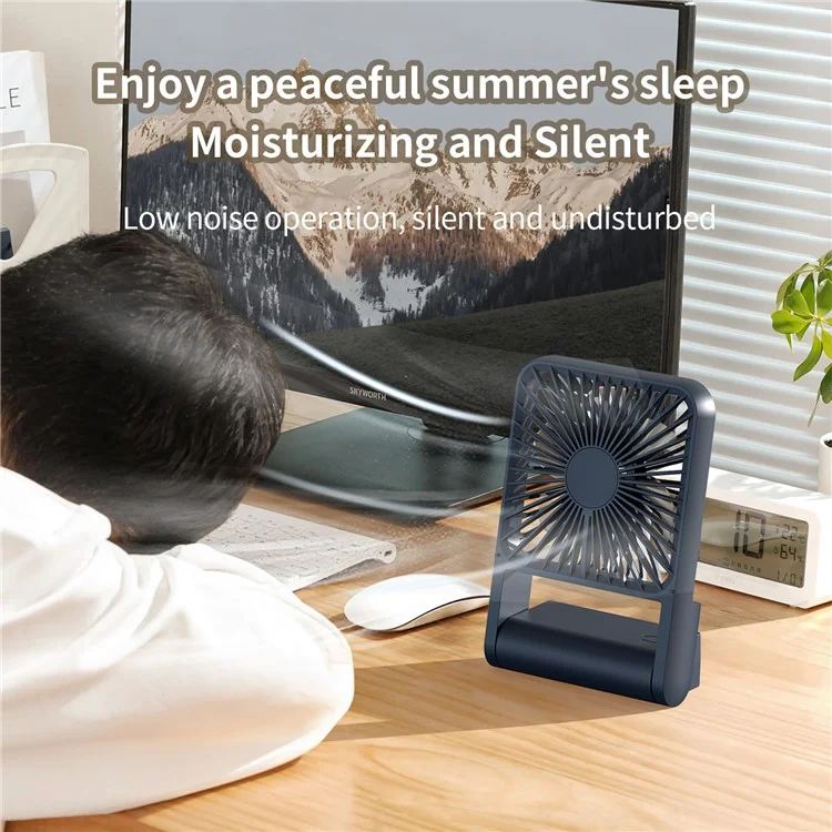 HX-123 Foldable Base Mini Desktop Fan Summer Cooling Fan with Hanging Hook - Navy Blue