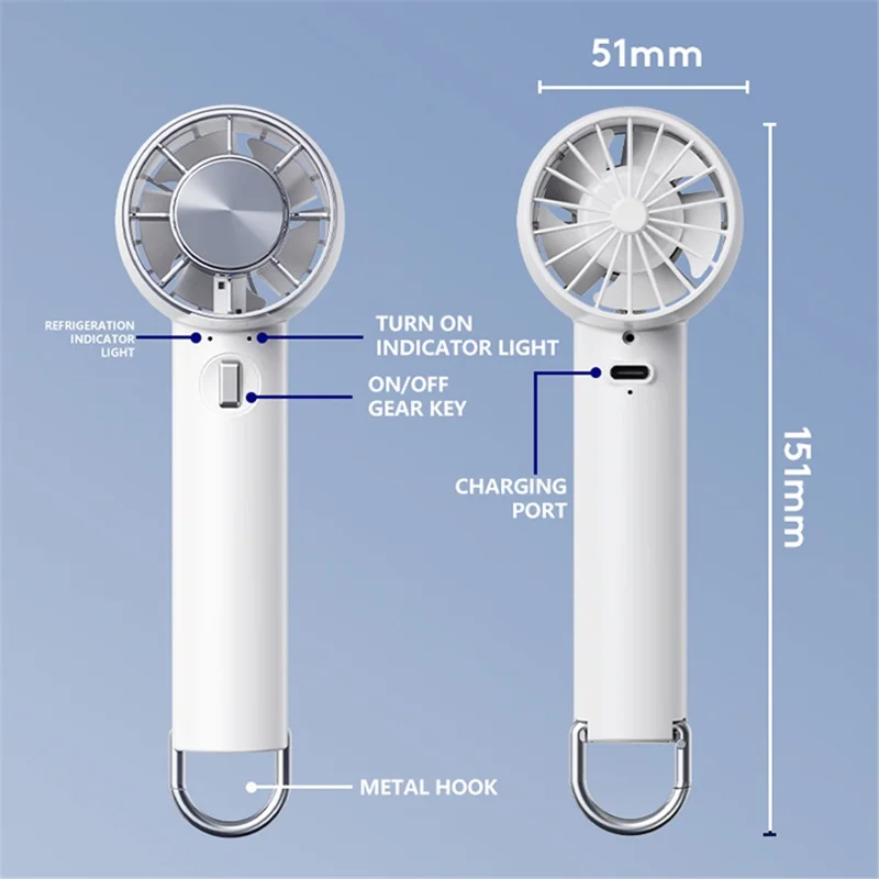 Y29 3 Velocidades Semiconductor al Aire Libre Compresa de Compresa de Mano Handheld Fan Con Catabiner - Blanco