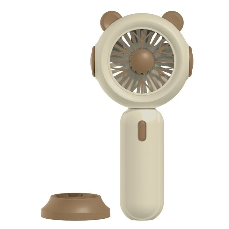 1117A Mini Handheld Fan 3 Speeds Adjustable Summer Cooling Fan with Base - Beige+Brown