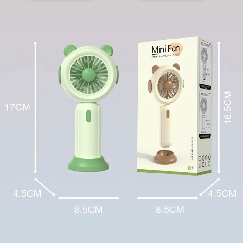 1117A Mini Handheld Fan 3 Speeds Adjustable Summer Cooling Fan with Base - Beige+Brown