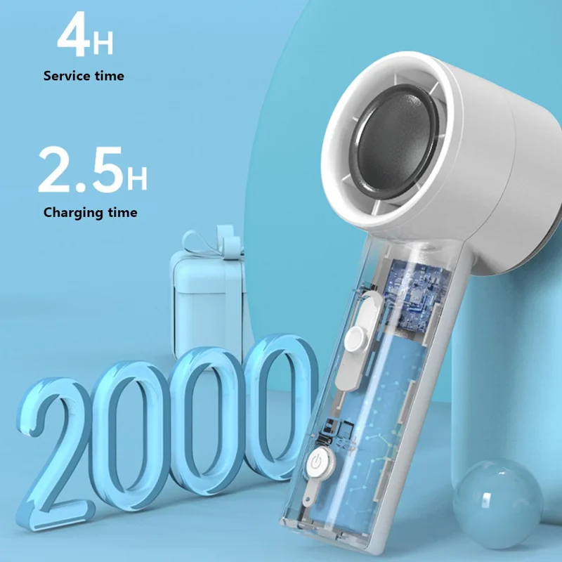 FS20 Portable Handheld Fan 2000mAh Powerful Cooling Fan USB Rechargeable Quiet Fan - Sapphire