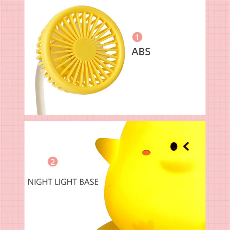 Ventilateur de bureau de refroidissement de bureau F306 avec veilleuse 300 mAh Ventilateur de table rechargeable Conception d'animal de bande dessinée mignon - Jaune