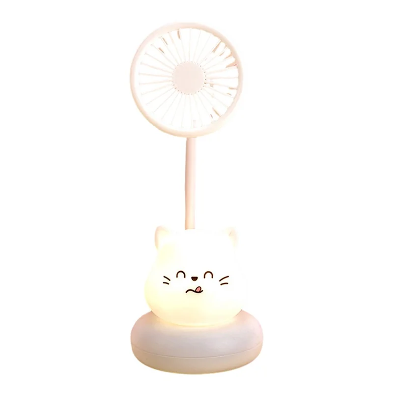 F306 Desktop Cooling Fan with Night Light 300mAh Rechargeable Table Fan Cartoon Pet Design - White