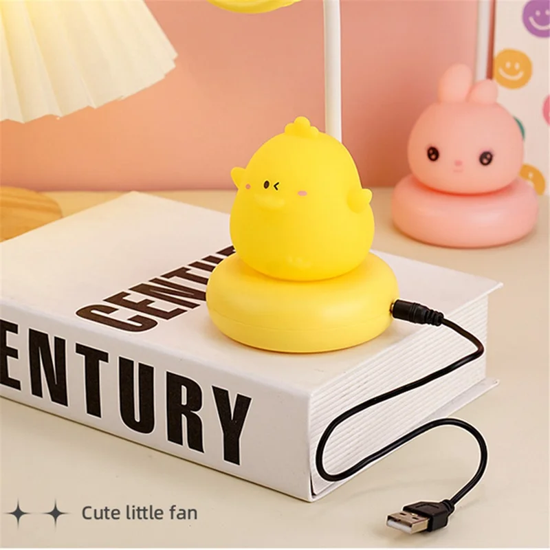 F306 Desktop Cooling Fan with Night Light 300mAh Rechargeable Table Fan Cartoon Pet Design - White