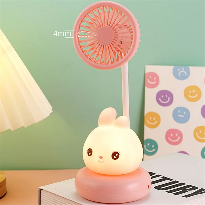 F306 Desktop Cooling Fan with Night Light 300mAh Rechargeable Table Fan Cartoon Pet Design - White