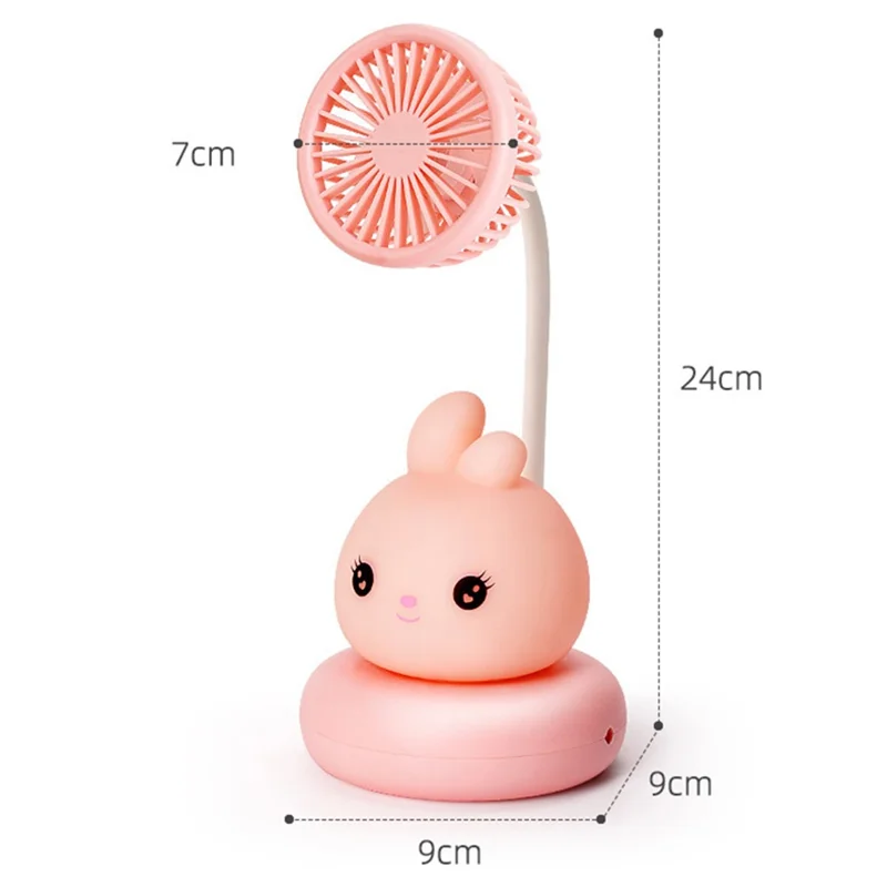 F306 Desktop Cooling Fan with Night Light 300mAh Rechargeable Table Fan Cartoon Pet Design - White