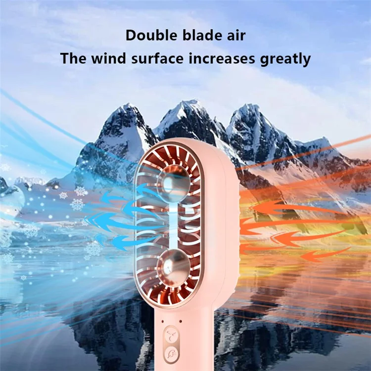 F53 Mini Desktop Fan Three Gears Dual Blade Portable Handheld Fan, Standard Version - Pink