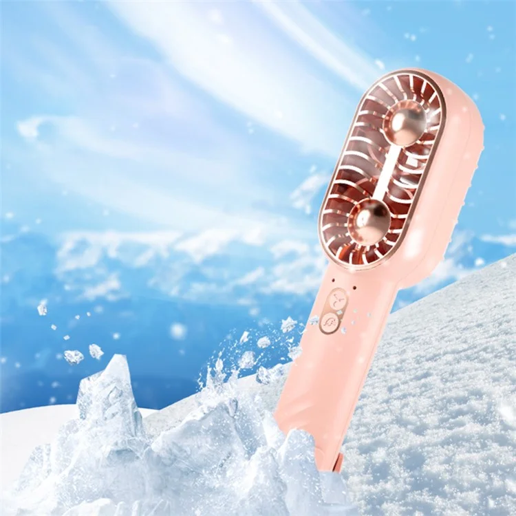 F53 Mini Desktop Fan Three Gears Dual Blade Portable Handheld Fan, Standard Version - Pink