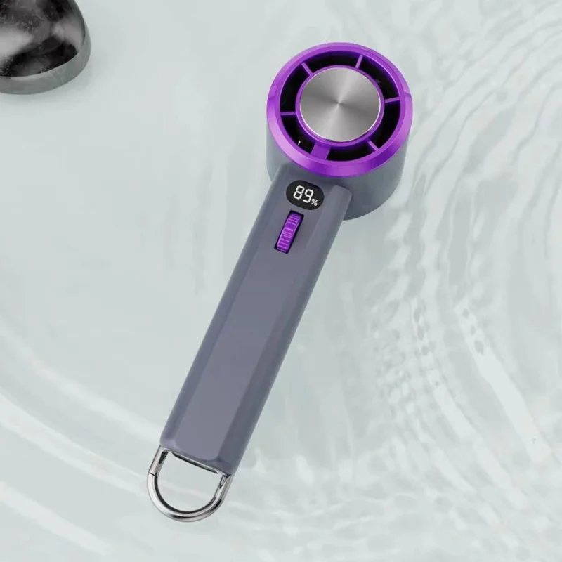 Y51 Stepless Adjustable Speed Semiconductor Cooling Digital Display Handheld Fan (CE Certified) - Purple Grey
