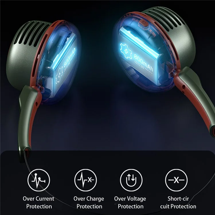 MF088 Rechargeable Hanging Neck Cooling Fan Portable 5 Wind Speeds Summer Fan - Green