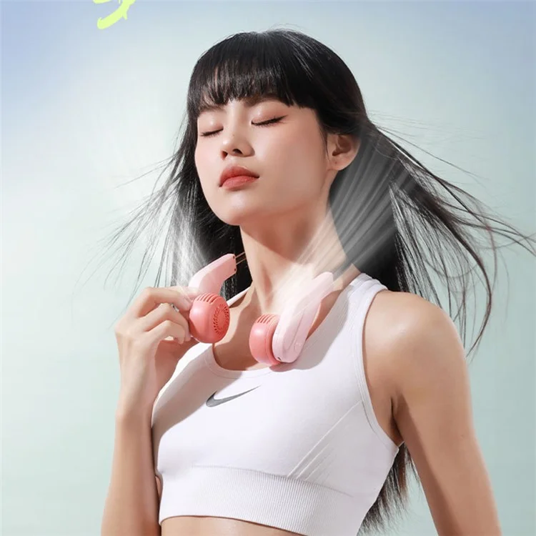 MF089 Summer Neck Hanging Fan 5 Speeds Brushless Motor Neckband Cooling Fan - Pink